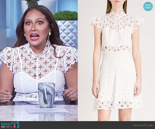 Sandro Cutout embroidered lace mini dress worn by Adrienne Houghton on The Real