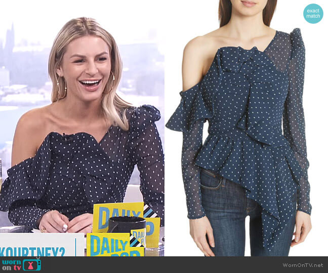 Self Portrait Ruffle Asymmetrical Plumetis Top worn by Morgan Stewart on E! News