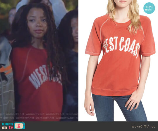 Sincerely Jules West Coast Sweat Shirt worn by Jazlyn Forster (Chloe Bailey) on Grown-ish