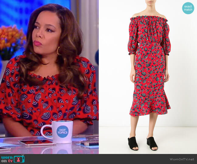 Saloni Off Shoulder Printed Dress worn by Sunny Hostin on The View