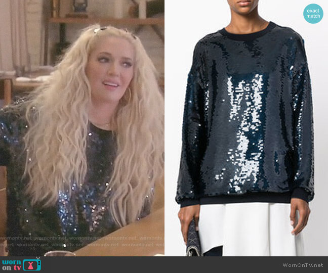 Stella McCartney Sequin-Embellished Sweatshirt worn by Erika Jayne on The Real Housewives of Beverly Hills