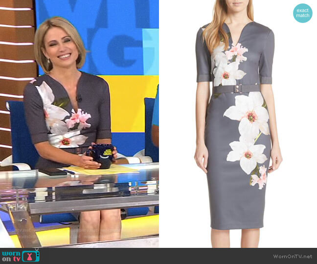 Ted Baker Floral Print Belted Body-Con Dress worn by Amy Robach on Good Morning America