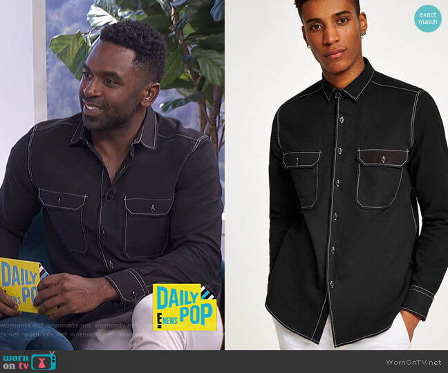 Topman Black Top Stitch Shirt worn by Justin Sylvester on E! News