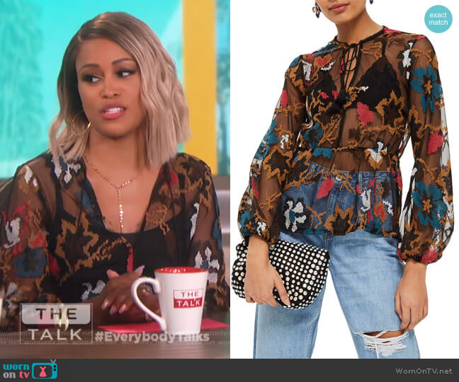 Topshop Embellished Mesh Top worn by Eve on The Talk