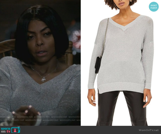 Topshop Metallic Longline V-Neck Sweater worn by Cookie Lyon (Taraji P. Henson) on Empire