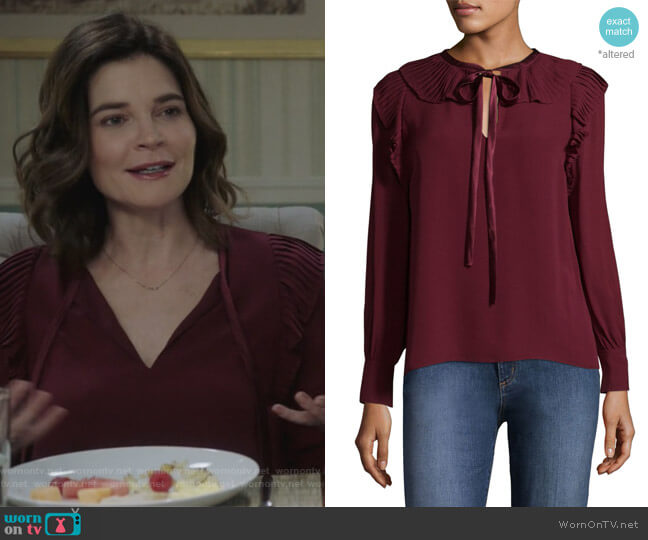 Tory Burch Diana Silk Blouse worn by Heather Hughes (Betsy Brandt) on Life in Pieces