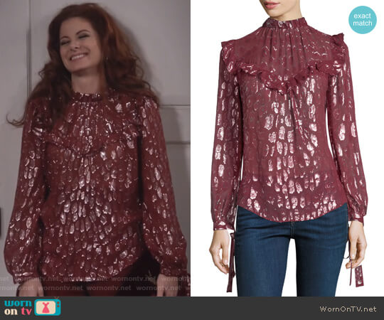 Veronica Beard Brooks blouse worn by Grace Adler (Debra Messing) on Will and Grace
