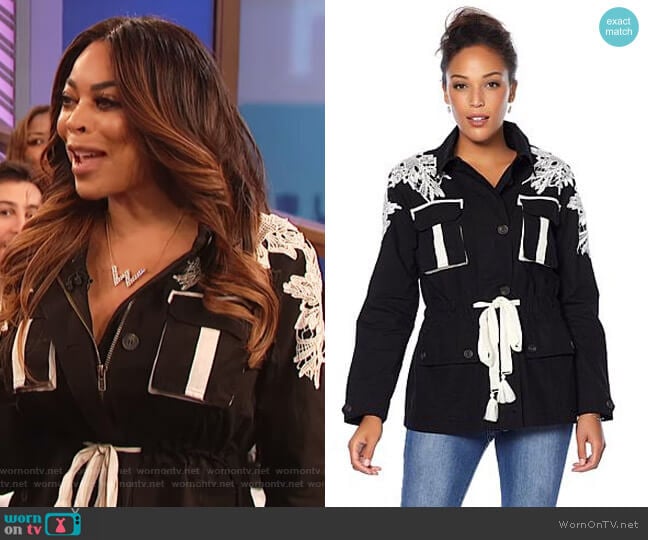 Wendy Williams HSN Collection Military Jacket with Lace Detail worn by Wendy Williams on The Wendy Williams Show