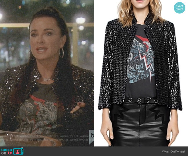 Zadig & Voltaire Volly Sequin Deluxe Jacket worn by Kyle Richards on The Real Housewives of Beverly Hills