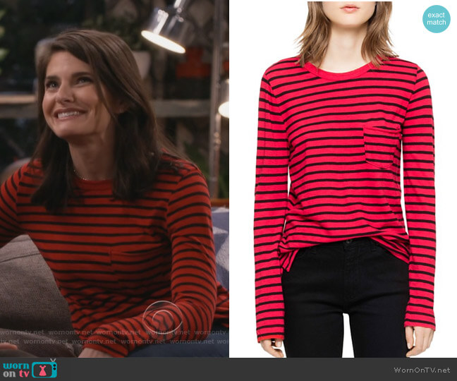 Zadig & Voltaire Reja Striped Long-Sleeved Tee worn by Leslie Curry (Lindsey Kraft) on Living Biblically