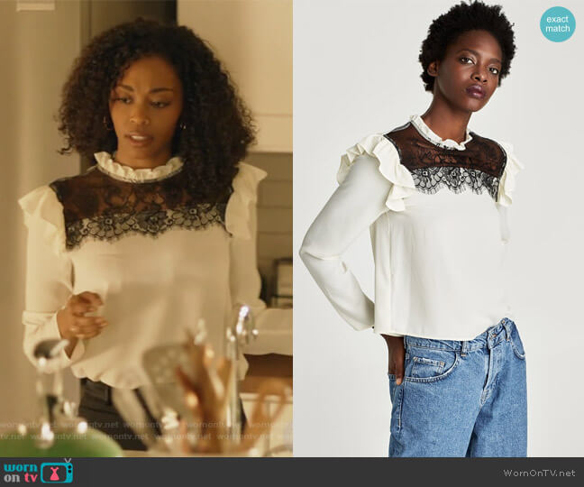 Zara Contrast Blouse worn by Anissa Pierce (Nafessa Williams) on Black Lightning
