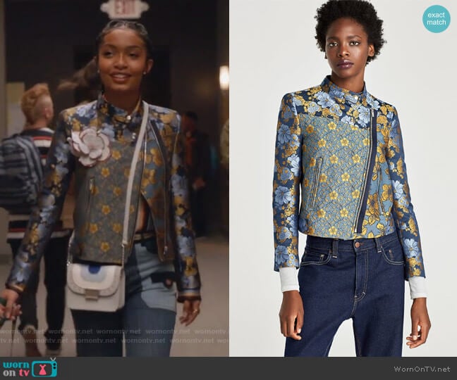 Zara Patchwork Jacket worn by Zoey Johnson (Yara Shahidi) on Grown-ish