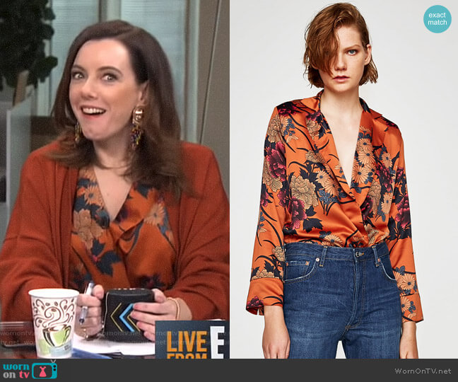Zara Printed Sateen Bodysuit worn by Melanie Bromley on E! News