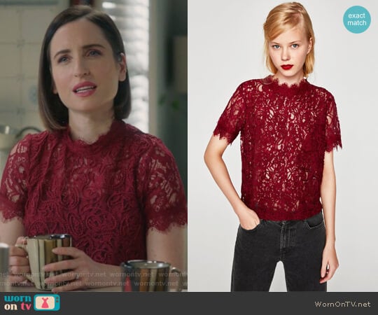 Zara Embroidered Lace Top worn by Jennifer Short (Zoe Lister-Jones) on Life in Pieces