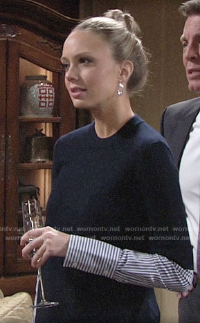 Abby’s navy layered sweater on The Young and the Restless