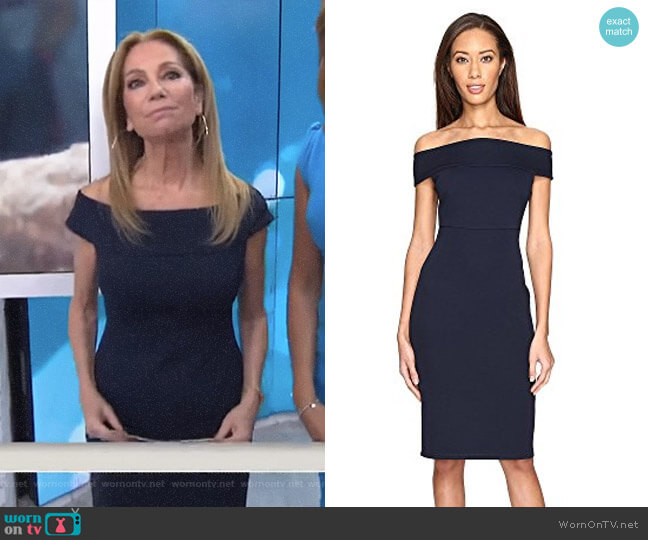Adrianna Papell Off Shoulder Color Block Fitted Dress worn by Kathie Lee Gifford on Today