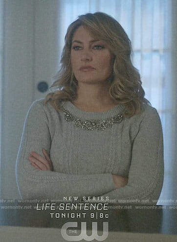 Alice’s grey bead embellished sweater on Riverdale