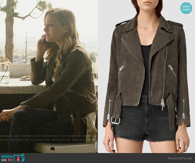 All Saints Braided Wyatt Biker Jacket worn by Megan Morrison (Christine Evangelista) on The Arrangement