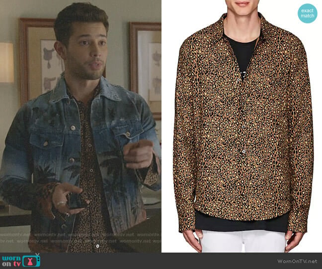 Amiri Leopard-Print Cotton-Cashmere Shirt worn by Sam Flores (Rafael de la Fuente) on Dynasty