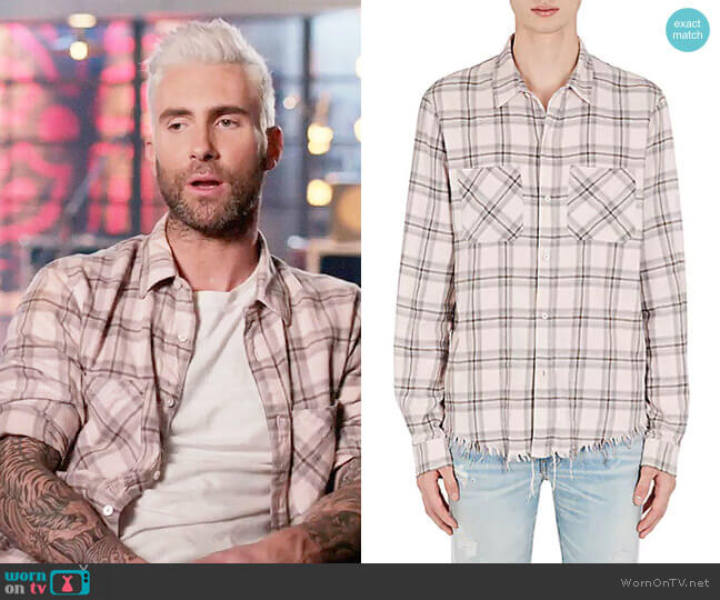 Amiri Faded Plaid Cotton-Cashmere Flannel Shirt worn by Adam Levine on The Voice