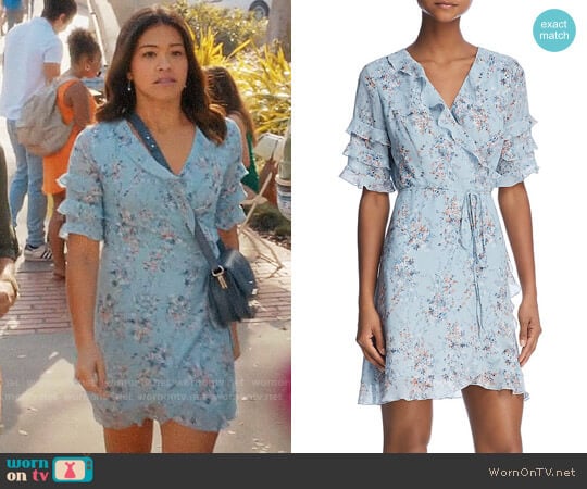 Aqua Ruffled Floral Print Wrap Dress worn by Jane Villanueva (Gina Rodriguez) on Jane the Virgin