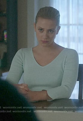 Betty’s mint scalloped sleeve sweater on Riverdale