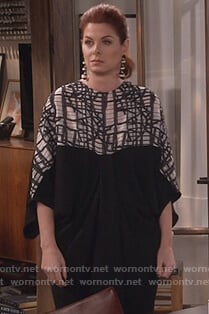 Grace’s black and white drape dress on Will and Grace