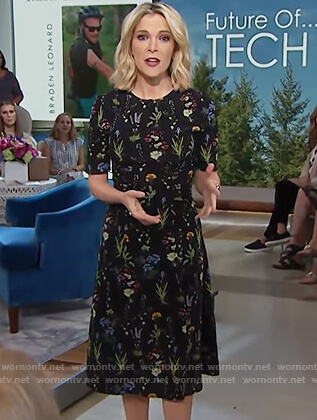 Megyn’s black floral print short sleeve dress on Megyn Kelly Today