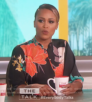 Eve’s black floral print bodysuit on The Talk