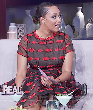 Tamera’s black mesh lip dress on The Real