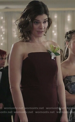 Heather’s black strapless gown on Life in Pieces