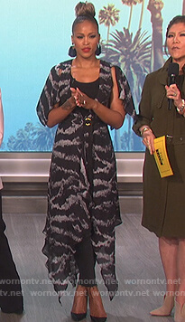 Eve’s black tiger print wrap dress on The Talk
