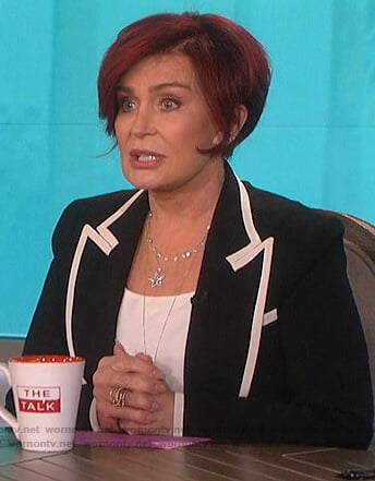 Sharon’s black contrast trimmed blazer on The Talk
