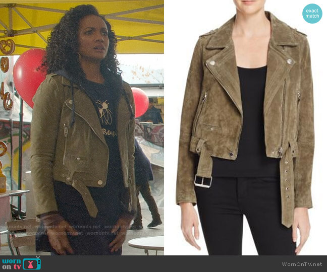 Blank NYC Suede Moto Jacket in Olive Green worn by Sabine (Mekia Cox) on Once Upon A Time