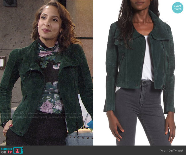 BlankNYC Crop Suede Moto Jacket worn by Lily Winters (Christel Khalil) on The Young and the Restless