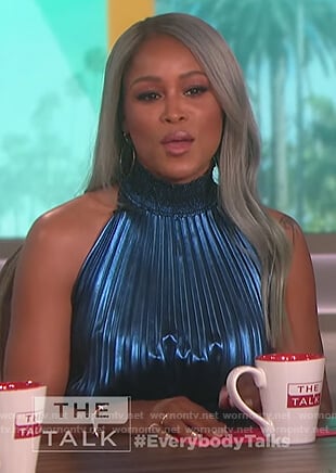 Eve’s blue pleated metallic dress on The Talk