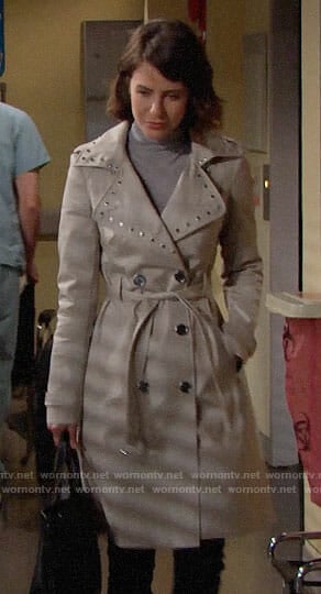 Caroline’s studded trench coat on The Bold and the Beautiful