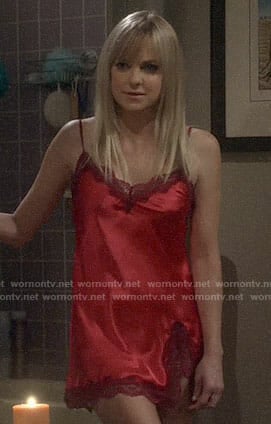 Christy’s red lace-trim chemise on Mom