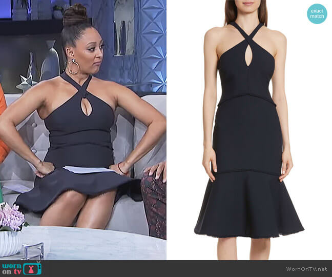 Cinq a Sept Dante Fit-&-Flare Halter Dress worn by Tamera Mowry on The Real