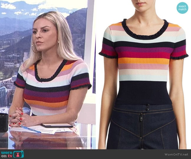 Cinq a Sept Nicolette Stripe Ribbed Top worn by Morgan Stewart on E! News