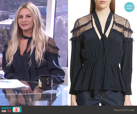 Cinq à Sept Peyton Tie Neck Silk Blouse worn by Morgan Stewart on E! News