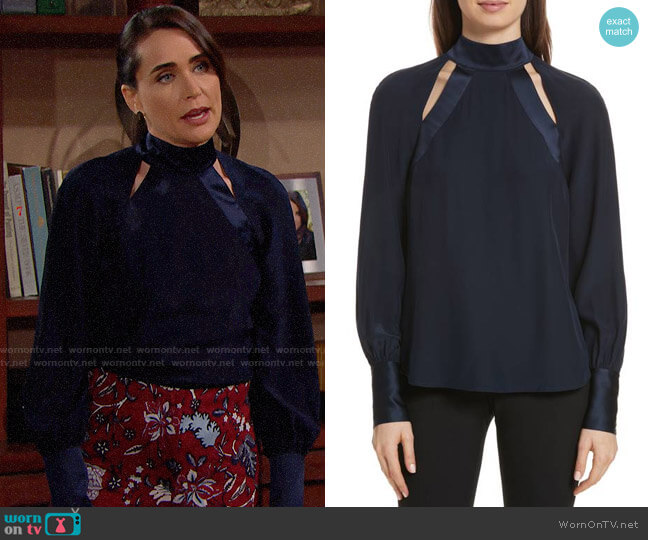 Cinq a Sept Harper Silk Top worn by Quinn Fuller (Rena Sofer) on The Bold and the Beautiful