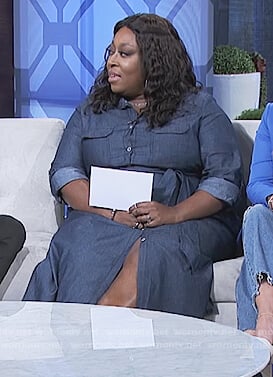 Loni’s denim button front dress on The Real