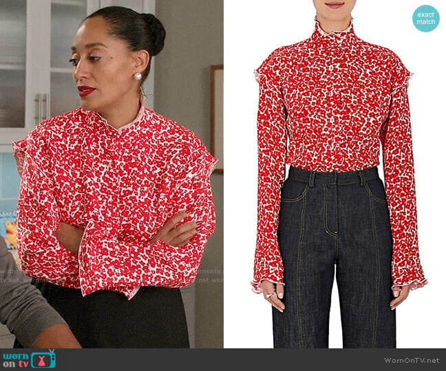 Derek Lam Floral Silk Georgette Ruffle Blouse worn by Rainbow Johnson (Tracee Ellis Ross) on Black-ish