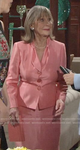 Dina’s coral skirt suit on The Young and the Restless