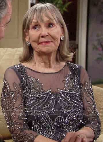 Dina’s grey embellished overlay dress on The Young and the Restless