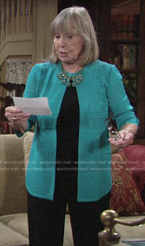 Dina’s turquoise cardigan on The Young and the Restless