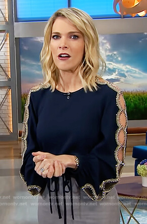 Megyn’s navy embellished top on Megyn Kelly Today