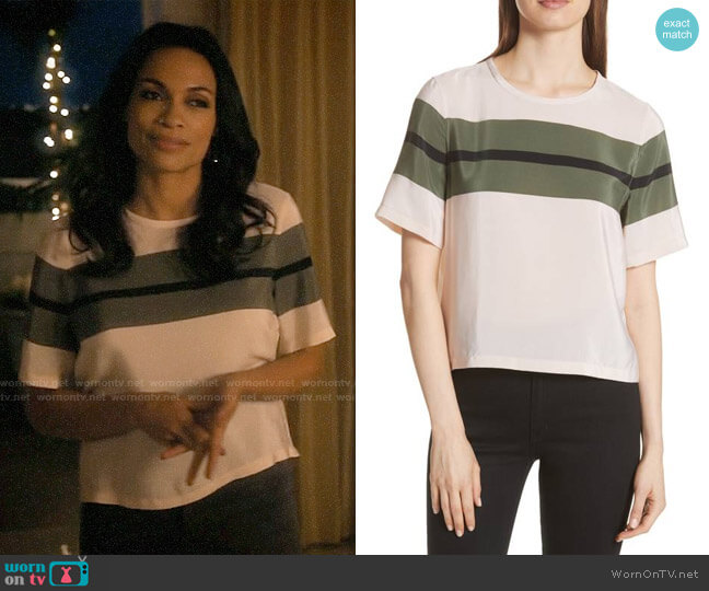 Equipment Brynn Silk Tee in French Vanilla / Camouflage worn by Jane Ramos (Rosario Dawson) on Jane the Virgin
