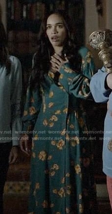 Erica’s green floral wrap dress on Last Man on Earth